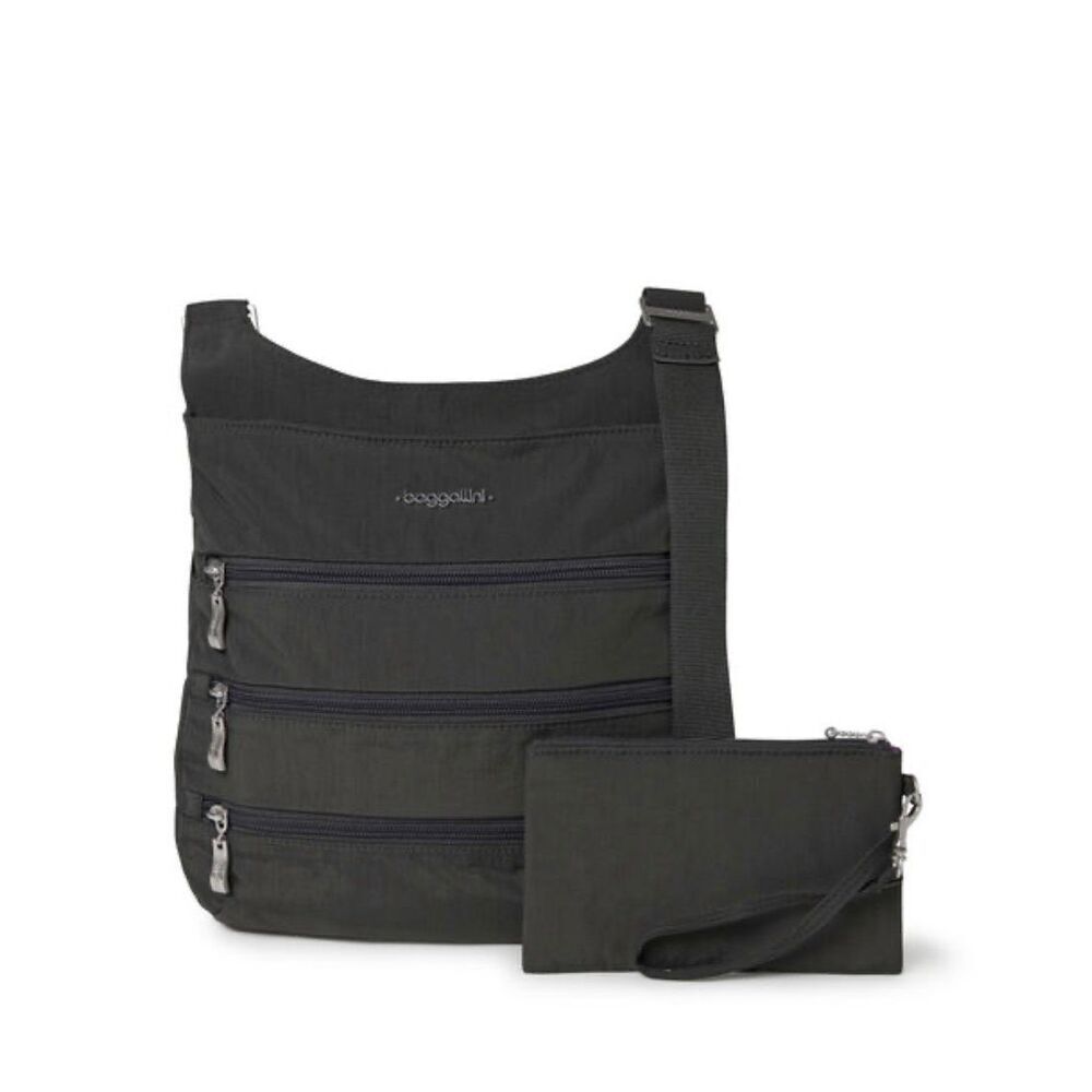 BAGGALLINI Charcoal Grey Big Zipper Crossbody Bag
